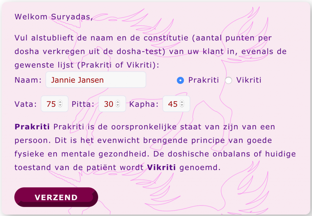 Screenshot van de invoerpagina